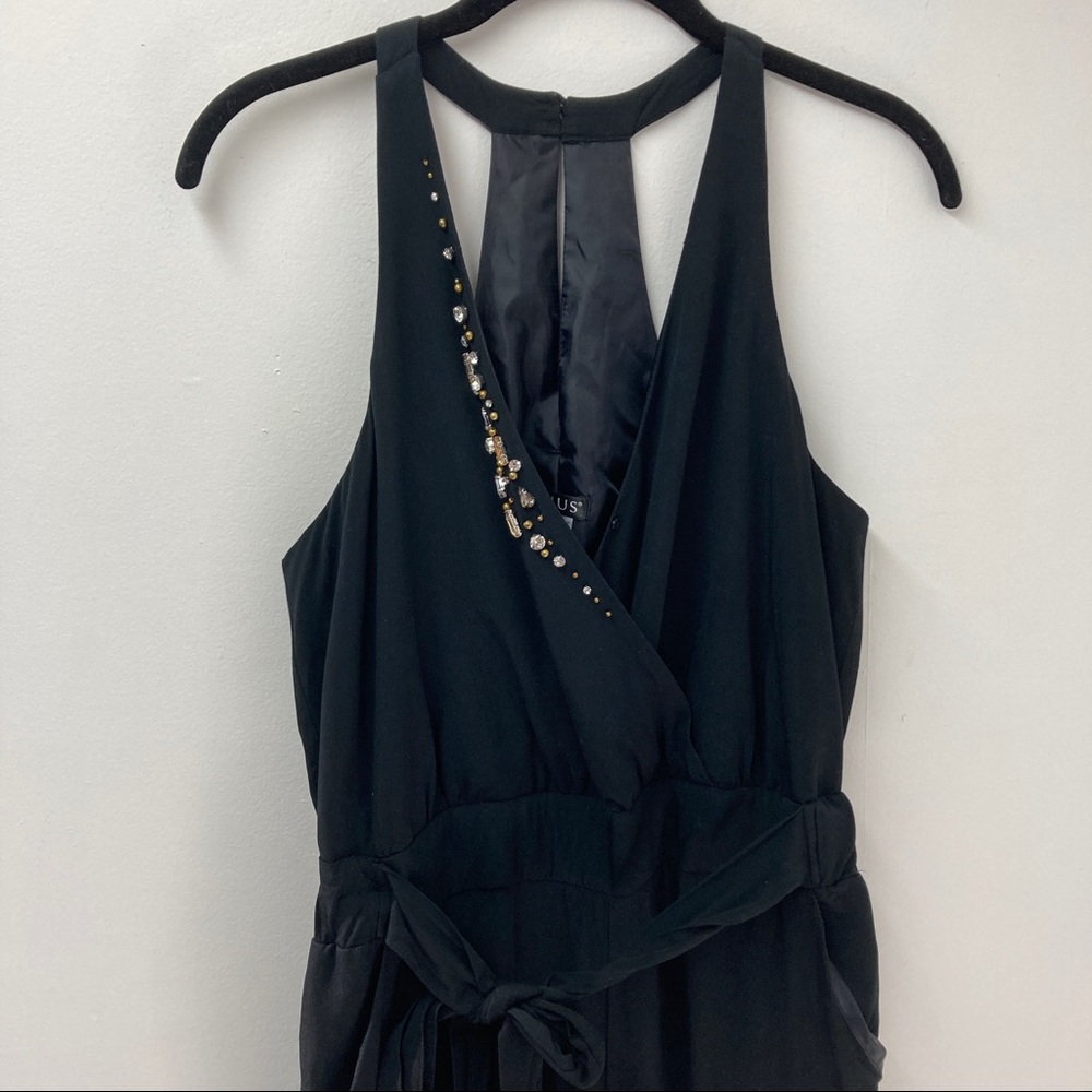 Venus Black Sequin V Neck Jogger Jumpsuit Womens Size M